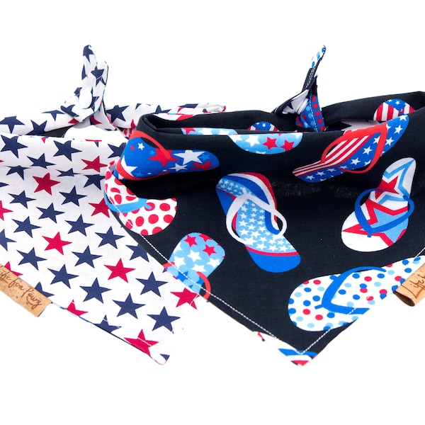 Patriotic USA Dog Bandana,   Red White and blue Dog Bandana, Personalized Dog Bandana, 4th of July, Memorial Day,  Reversible