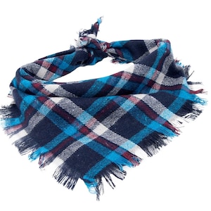 Flannel Dog Bandana - Blue Plaid dog bandana - Frayed Edge Scarf - Winter Dog bandana - halloween dog bandana - Fall dog bandana