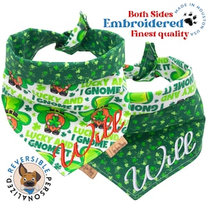 St. Patrick's Day Hundehalstuch - Personalisierter Wende-Haustierschal - Besticktes grünes Kleeblatt-Bandana - Glückspilz-Hundeoutfit