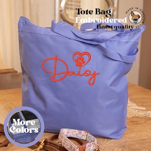 Tote Bag für Hundemama, personalisierter gestickter Name, Herzpfoten-Design, ideal für Hundespaziergänge und Einkaufen, Tagespflege für strapazierfähiges Reisen