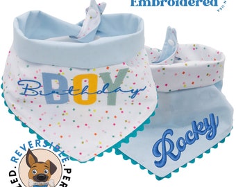 Bandana reversible bordada personalizada para perro, con estampado de cumpleañero y nombre personalizado, elegante y suave tela para mascotas, regalo para perro.