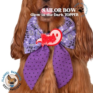 Glow-in-the-Dark Boo Sailor Bow – Purple Halloween Dog Bow – Optional Removable Topper – Oversized Pet Accessory – Handmade Dog Gift
