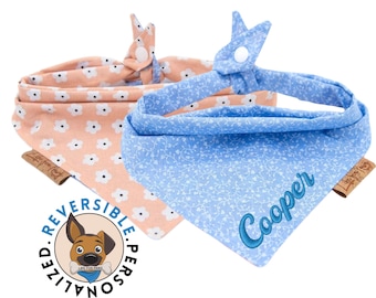 Dog Bandana-Boho Flower Bandana - Reversible- Tie & Snap