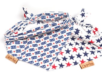 Patriotic USA Dog Bandana,   Red White and blue Dog Bandana, Personalized Dog Bandana, 4th of July, Memorial Day,  Reversible