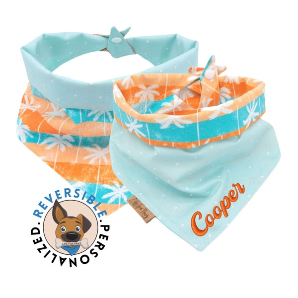 Beach Dog Bandana - Reversible- Tie & Snap - Dog Neckerchief - Dog Scarf - Dog Mom - Puppy Gift