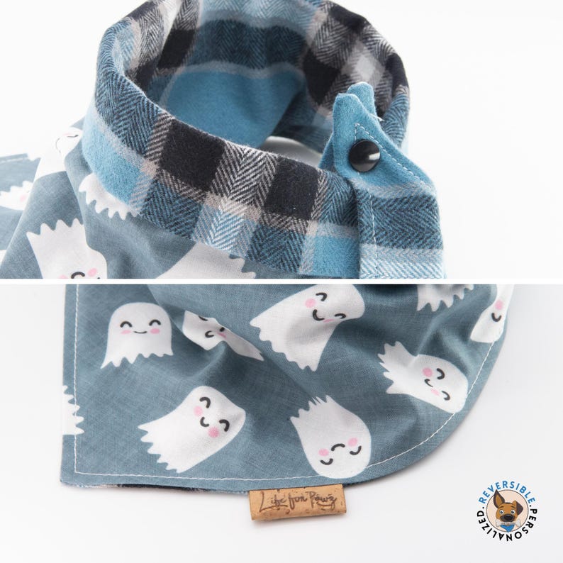 a dog bandana with ghost faces on it