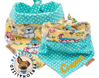 Sunny Paws Polka Dot Dog Bandana - Customizable dog Scarf with Personalized Name Embroidery - Reversible Design - Gift for Pet Lovers
