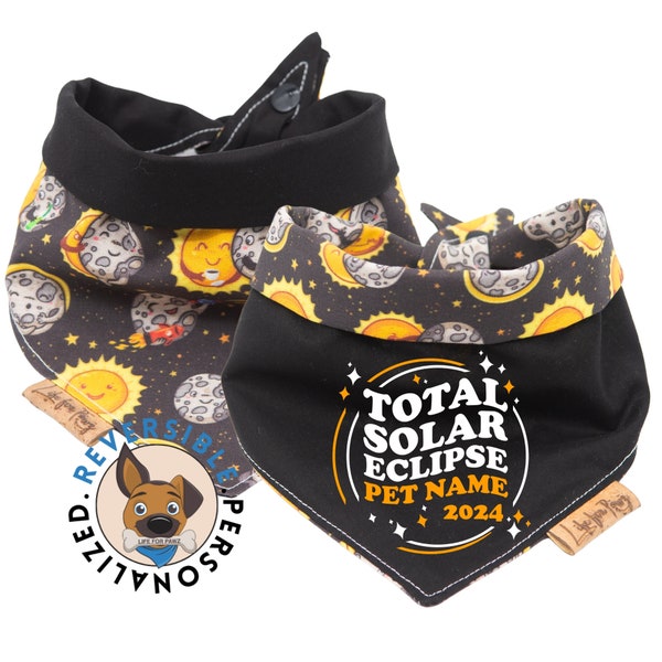 Personalized 2024 Solar Eclipse Dog Bandana - Custom Reversible Pet Accessory with Name - Unique Celestial Event Gear for Pets