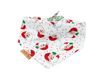 クリスマス犬用バンダナ：リバーシブルウィンクサンタ、タイ＆スナップ