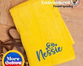 Toalla bordada para perros: Toalla de baño de algodón personalizada para mascotas