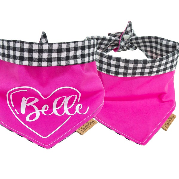 Valentine Personalized Dog Bandana - Reversible- Tie & Snap- Dog Neckerchief - Dog Scarf - Dog Mom - name of your pup inside a heart