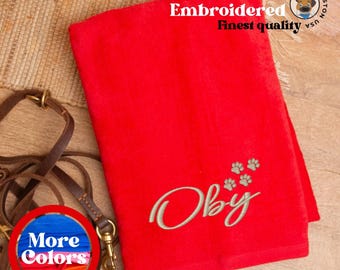 Toalla personalizada para mascotas con bordado de huella de pata y nombre, ideal para el baño de tu perro, suave y absorbente, el regalo perfecto para dueños de mascotas.