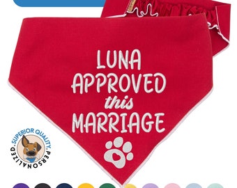 Embroidered Dog Wedding Bandana: Personalized Pet Scarf, "Approved" Message