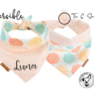 Summer Pastel Umbrellas Dog Bandana - Reversible- Tie & Snap - Dog Neckerchief - Dog Scarf - Dog Mom - Puppy Gift