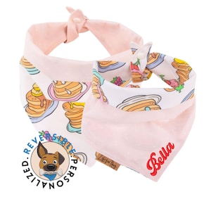 Pancakes and light pink Polka Dot Dog Bandana - Reversible- Tie & Snap - Dog Neckerchief - Dog Scarf - Dog Mom - Puppy Gift