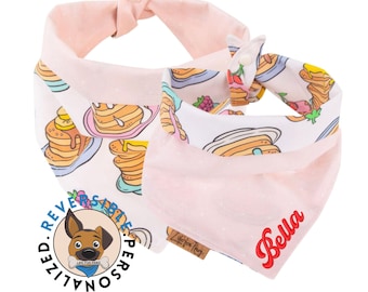 Reversible Dog Bandana, Pancakes and Pink Polka Dots (Tie & Snap, Cotton)