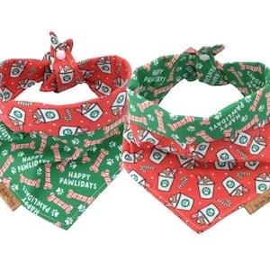 Christmas Happy Pawildays  with Candy canes Reversible Dog Bandanas