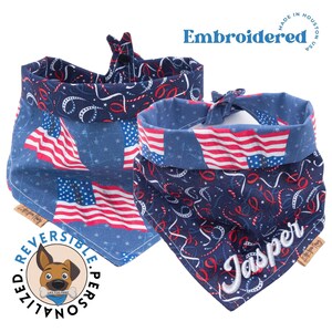 Patriotic Reversible Dog Bandana - American Flag Design - Fourth of July Pet Accessory - American Flag Dog Bandana - 4th of July Dog Bandana