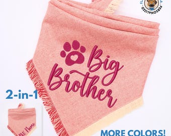 Birth Announcement Personalized Reversible Dog Bandana, Custom Name Embroidery Flannel Pregnancy Reveal Pet Neckwear, Dog Owner Gifts