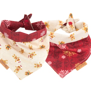 Christmas Dog Bandana - Little Gingerbread Bandana - Reversible-Tie & Snap - Christmas Dog Bandana