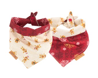 Christmas Dog Bandana - Little Gingerbread Bandana - Reversible-Tie & Snap - Christmas Dog Bandana