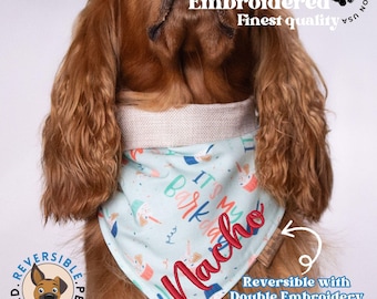 Birthday Boy/Girl Dog Bandana - It's My Barkday Reversible Pet Scarf with Embroidered Name - Dog Birthday Costume - Personalized Dog Gift