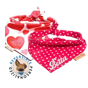 Dog Bandana -Valentine -  Reversible- Tie & Snap- Dog Neckerchief - Dog Scarf - Dog Mom - Puppy Gift - Dog Scarf -