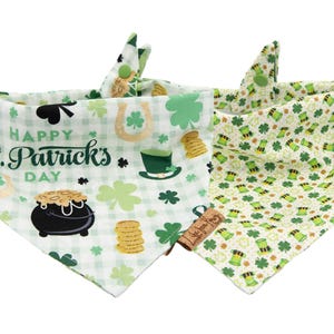 St. Patrick’s Dog Bandana Reversible, Tie & Snap, White Green Dog Bandanas, Cute Dog Stuff, Large Dog Clothes, Small Dog Costume, Fursuits