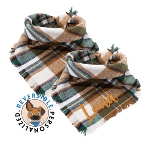 Personalized Reversible Christmas and Winter Flannel Dog Bandana - Holiday Pet Accessory
