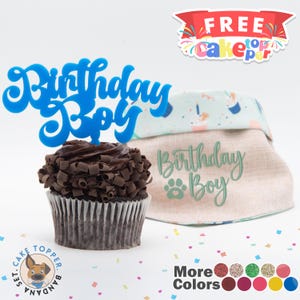 Dog Birthday Boy Bandana & Cake Topper Set –Personalized 'It’s My Barkday' Reversible Pet Scarf - Custom Dog Costume - Pet Party Accessories