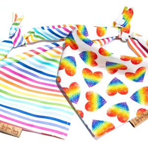 Rainbow Dog Bandana, Pride Dog Bandana, Rainbow Hearts And Stripes Bandana, Reversible Bandana, Tie & Snap, Dog Lovers Gift, Fursuit