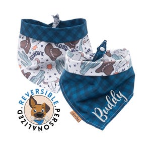 Howdy Cowboy Reversible Dog Bandana |  Personalized with Your Pup&#39;s Name! | Customizable Dog Scarf in Two-Tone Vinyl or Embroidery