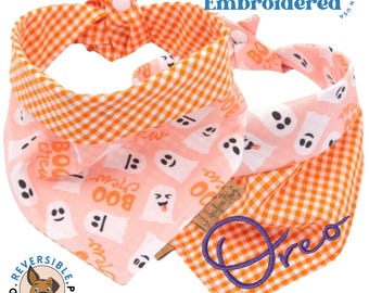 Bandana d'Halloween pour chien - Boo Crew, bandana réversible pour chien, cravate et bouton pression, bandana pour chien de Thanksgiving,