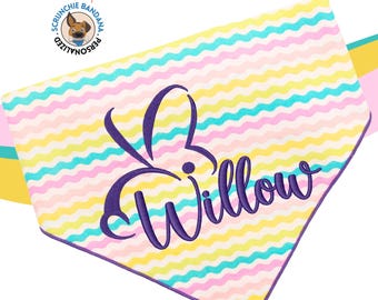 Custom Embroidered Dog Bandana: Pastel Rainbow Plaid Pet Scarf