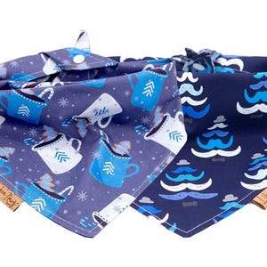 Christmas Dog Bandana - Hot Cocoa and Christmas Tree - Reversible-Tie & Snap - Christmas Dog Bandana