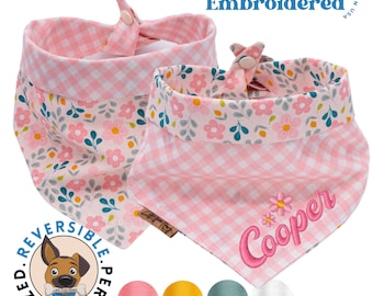 Customizable summer Reversible dog bandana Pink Floral -Personalized Pet Accessory - Perfect Dog Mom Gift - Embroidered or Vinyl Name