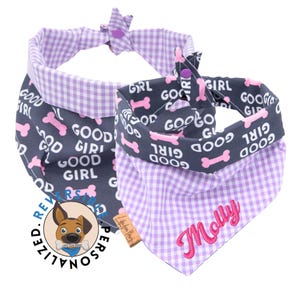 Good Girl Dog Bandana - Reversible- Tie & Snap - Dog Neckerchief - Dog Scarf - Dog Mom - Puppy Gift
