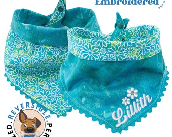 Bandana reversibile personalizzata per cani con nome ricamato, 100% cotone, bordo arricciato, sciarpa personalizzata per animali domestici