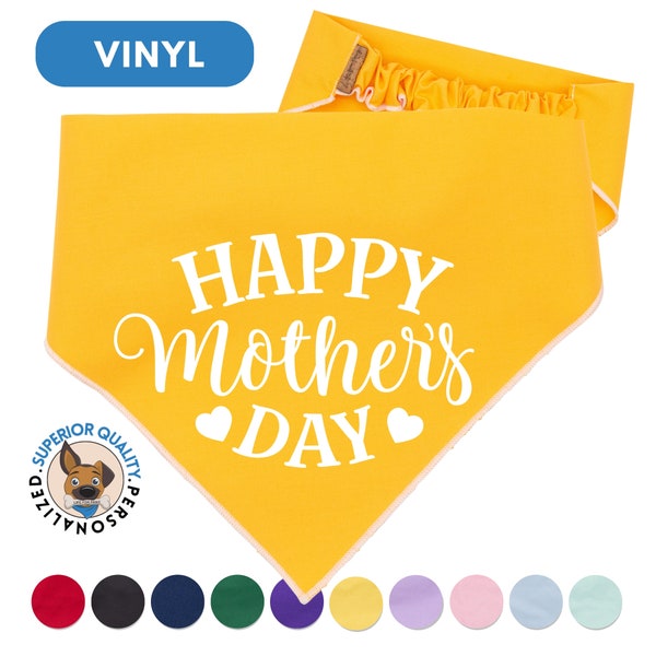 Happy Mother's Day' Dog Bandana – 11 Colors, Customizable Pet Scarf, Dog Mom Gift, Vinyl Lettering, Celebratory Pet Neckwear