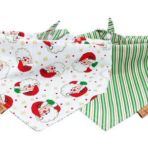 Christmas Dog Bandana - Winking Santa Bandana - Reversible-Tie & Snap - Christmas Dog Bandana