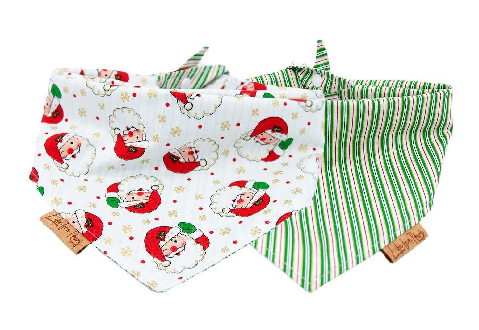 クリスマス犬用バンダナ：リバーシブルウィンクサンタ、タイ＆スナップ