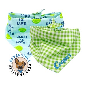 Ball is Life Dog Bandana - Reversible- Tie & Snap - Dog Neckerchief - Dog Scarf - Dog Mom - Puppy Gift