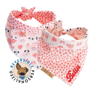 Dog Bandana - Pup’s Love -  Reversible- Tie & Snap - Dog Neckerchief - Dog Scarf - Dog Mom - Puppy Gift