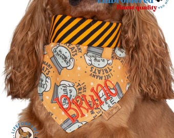 Reversible Treats and Stripes Dog Bandana - Tie & Snap - Custom