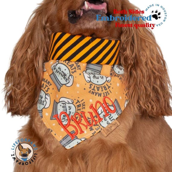 Reversible Treats and Stripes Dog Bandana - Tie & Snap - Custom