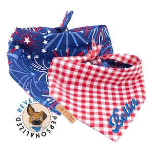 Patriotic USA Dog Bandana,   Red White and blue Dog Bandana, Personalized Dog Bandana, 4th of July, Memorial Day,  Reversible