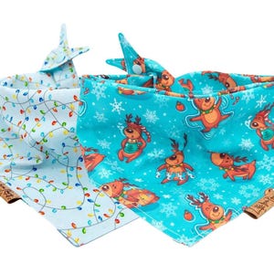 Christmas Dog Bandana - Happy Reindeer Bandana - Reversible-Tie & Snap - Christmas Dog Bandana