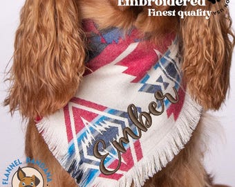Personalized Dog Bandana: Reversible Flannel Pet Scarf with Embroidered Name