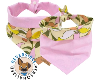 Reversible Dog and Cat Bandana with Personalized Name and Floral-Pink Designs