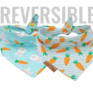Hondenpaasbandana, paashaas en bloemen, wortelenbandana, omkeerbaar, stropdas, stropdas, outfit voor vakantie voor huisdieren, schattige hondenkleding, puppybandana